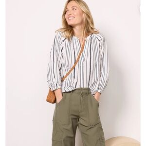 Evereve Striped Split Neck Striped Cotton Weave Top